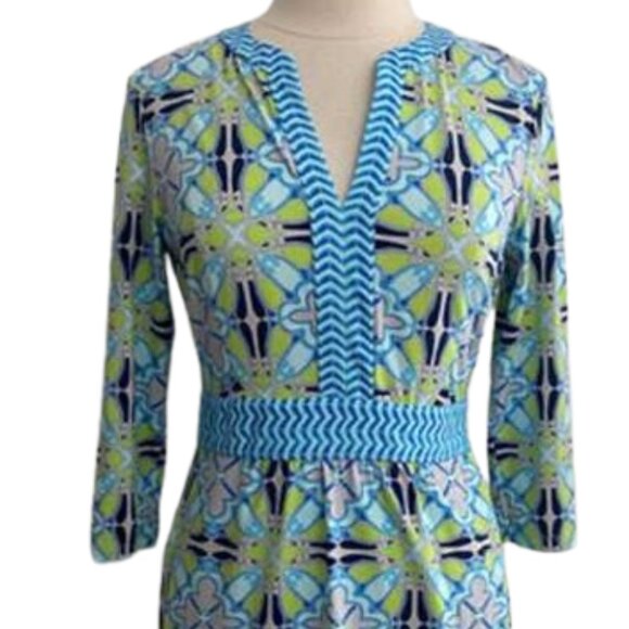 J.McLaughlin Catalina Cloth V-Neck Printed 3/4 Sleeve Dress Size S - Picture 3 of 7